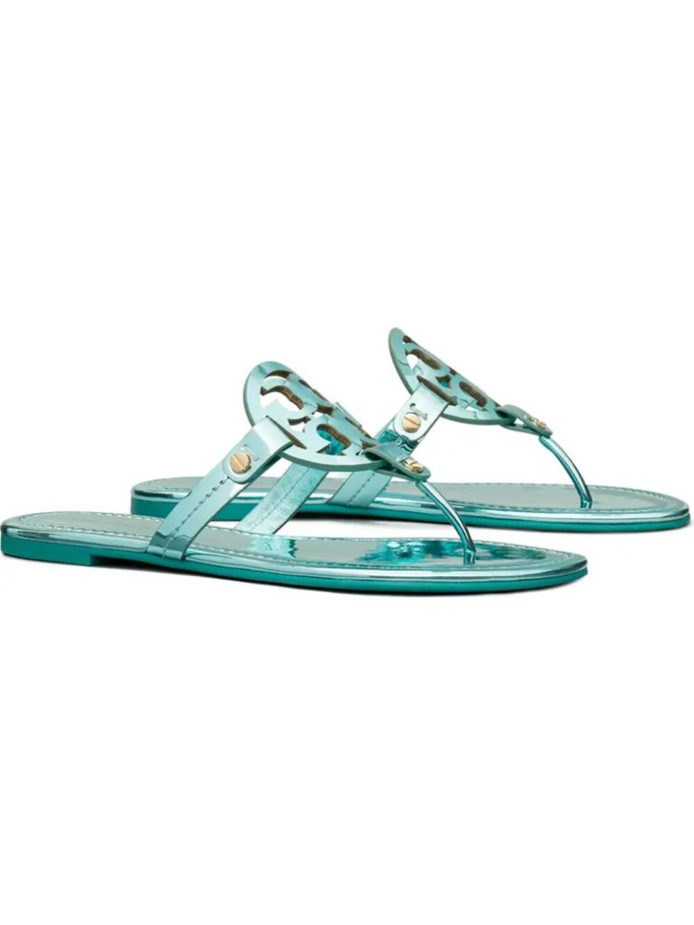 NIB Tory Burch Miller Sandals Metallic Teal Green US 6.5 7 7.5 8 AUTHENTIC